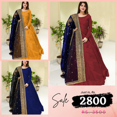 Silk Fabric Contrast Dupatta Maxi Style - 3 Pcs