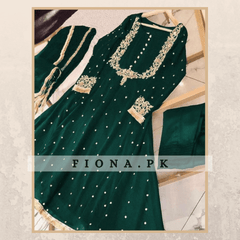 Chiffon Fabric Embroiedered Frock with Pearls Touching Work - 3PC