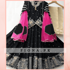 Silk Fabric Embroidered Maxi - with Net Fabric Dupatta - 3 PC Dress