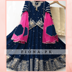 Silk Fabric Embroidered Maxi - with Net Fabric Dupatta - 3 PC Dress