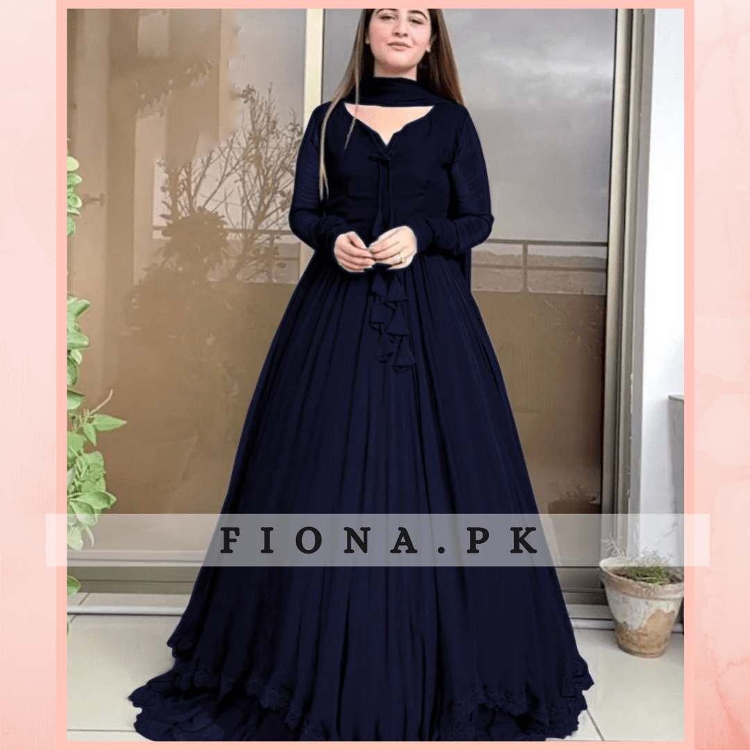 Chiffon Fabric Maxi Style Complete 3 PC Navy blue