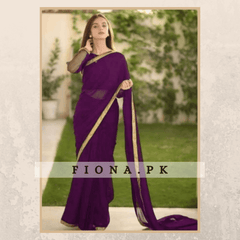 Chiffon Fabric Plain Border Saree