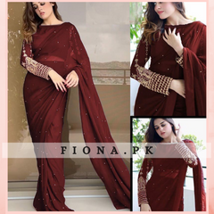 Chiffon Saree - Pearls Touching Work Saree