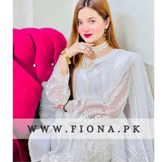 💃 -Organza Self  Embroidered Dress (3-Pcs)