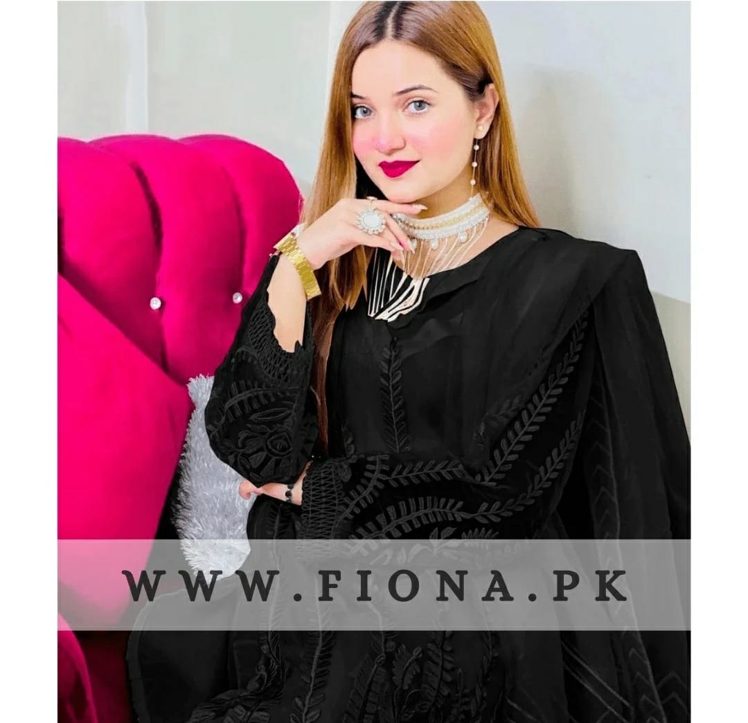 💃 -Organza Self  Embroidered Dress (3-Pcs)