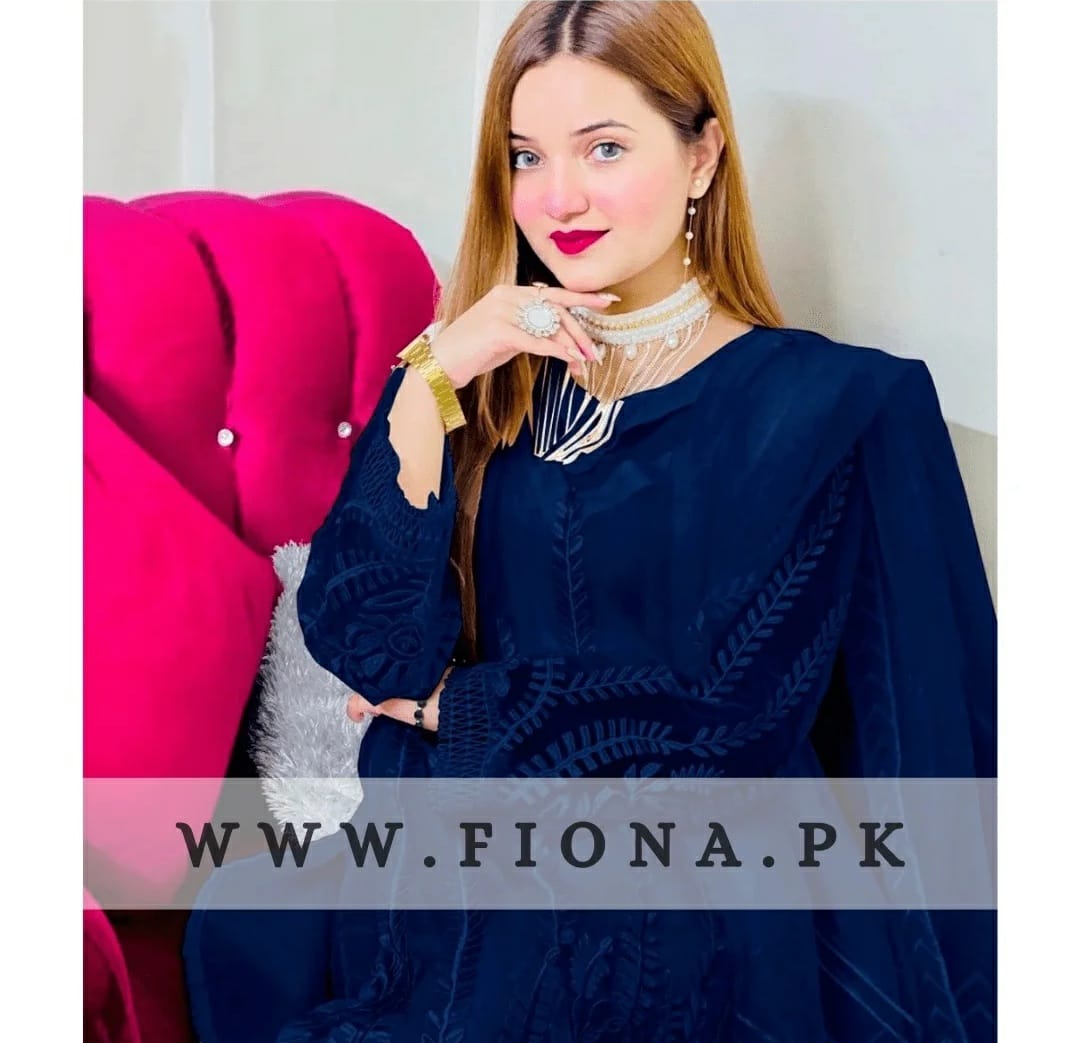 💃 -Organza Self  Embroidered Dress (3-Pcs)