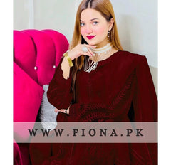💃 -Organza Self  Embroidered Dress (3-Pcs)