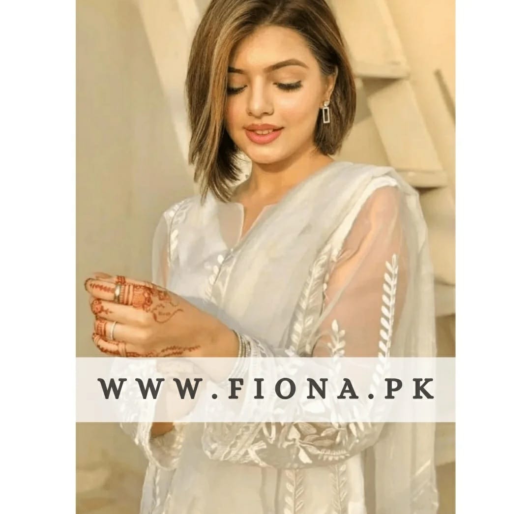 💃 -Organza Self  Embroidered Dress (3-Pcs)